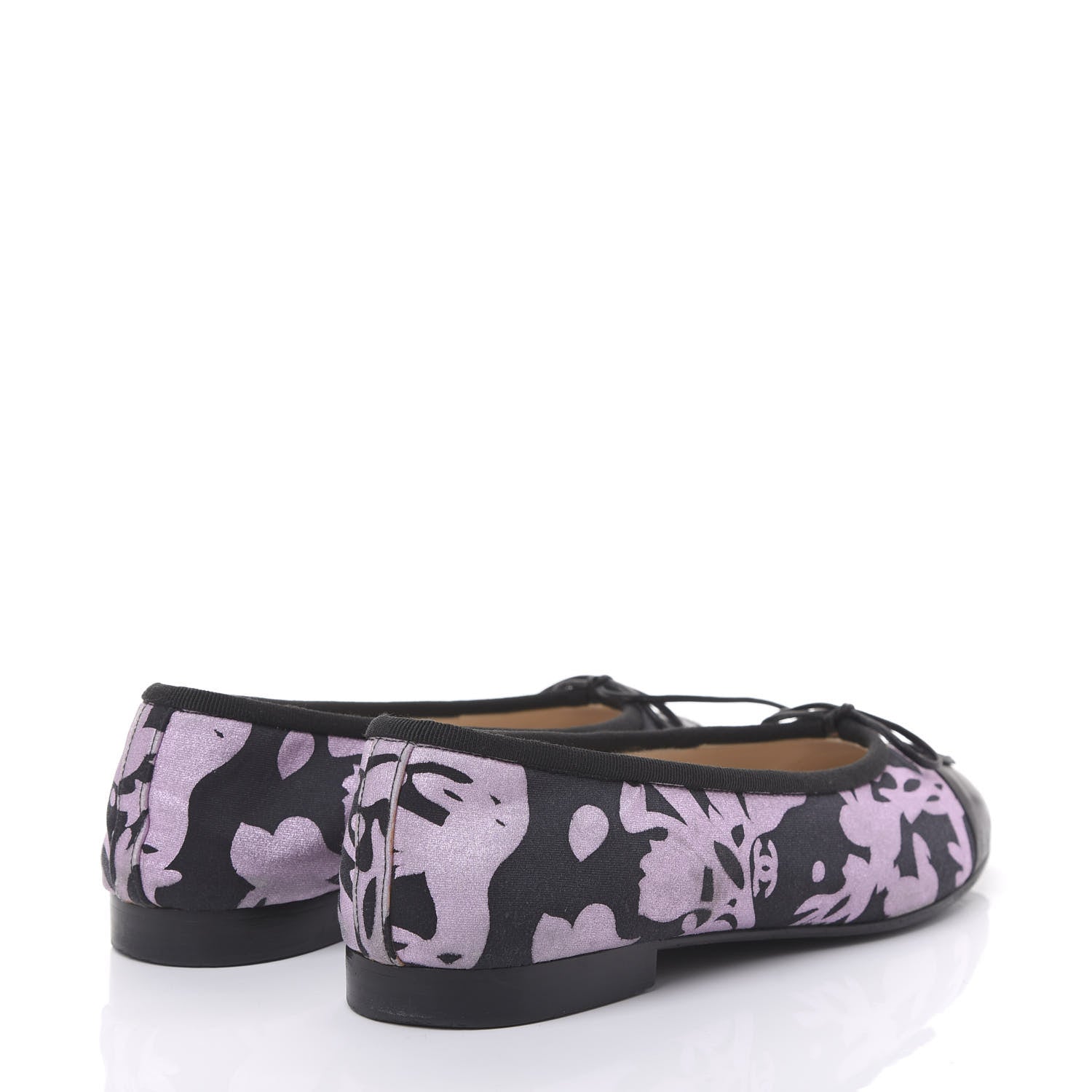 Chanel Glitter Printed Fabric Lambskin Cap Toe Ballerina Flats 38 Black Pink 4 of 7