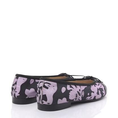 Chanel Glitter Printed Fabric Lambskin Cap Toe Ballerina Flats 38 Black Pink 4 of 7