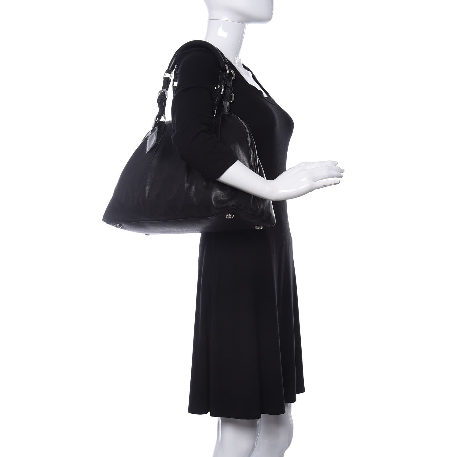 Prada Soft Calf Dome Sachel Black 2 of 11