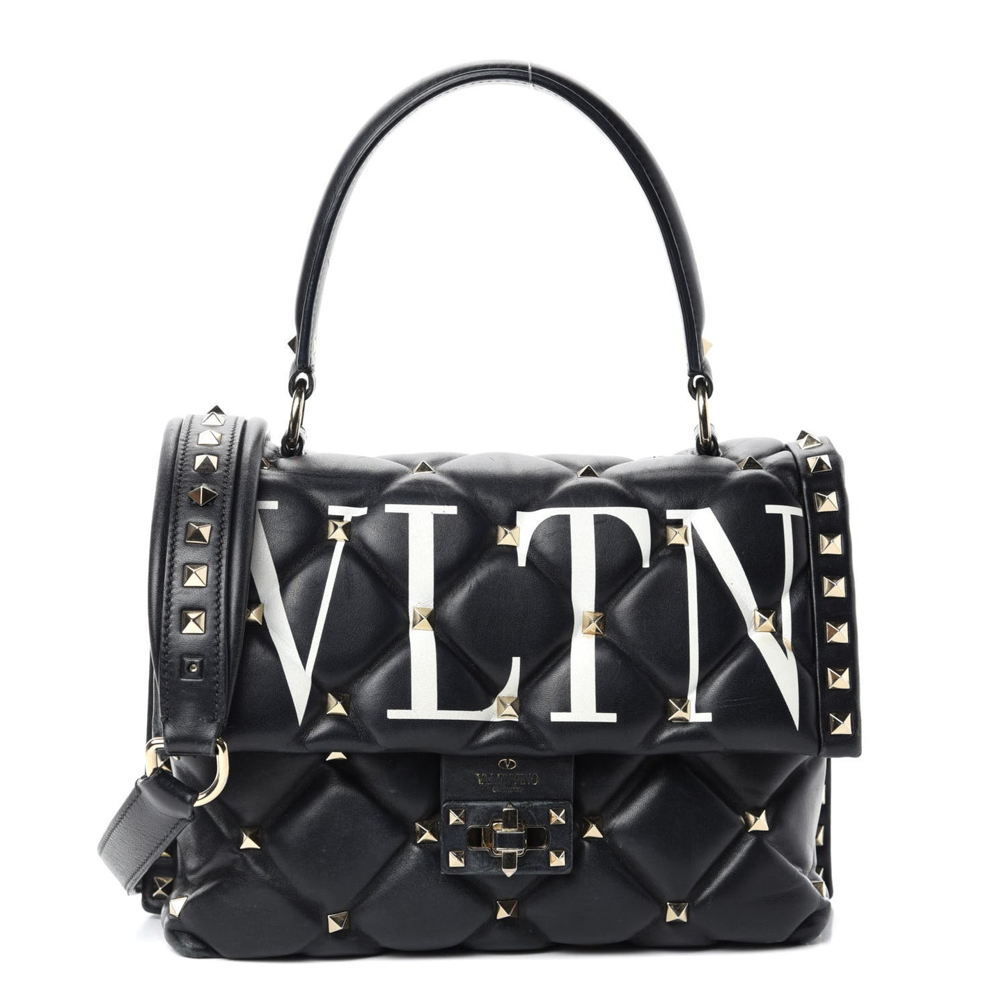 Lambskin VLTN Print Candystud Top Handle Bag Black