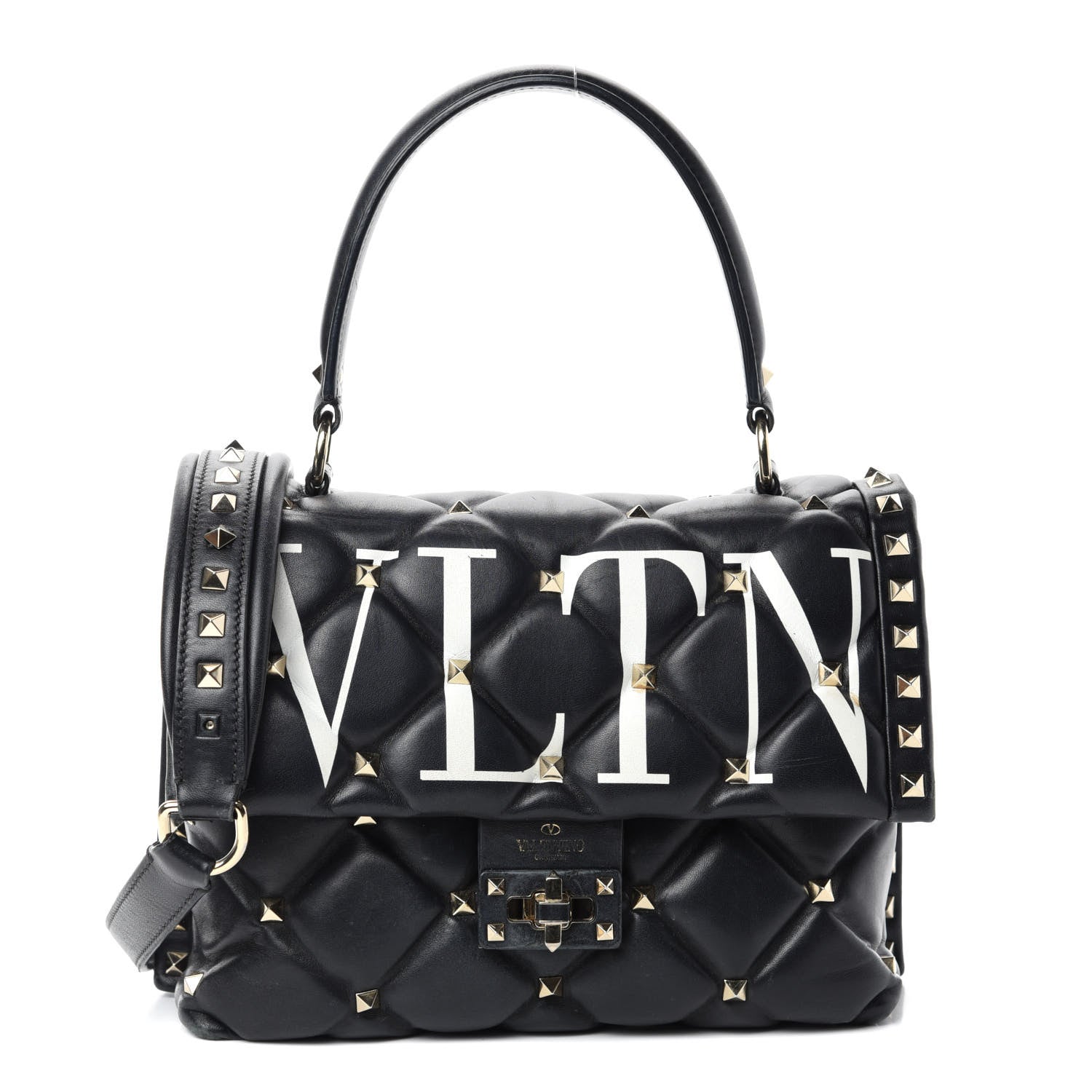 Valentino Garavani Lambskin VLTN Print Candystud Top Handle Bag Black 1 of 15