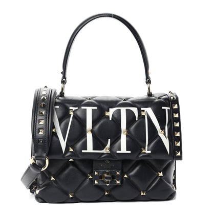 Valentino Garavani Lambskin VLTN Print Candystud Top Handle Bag Black 1 of 15