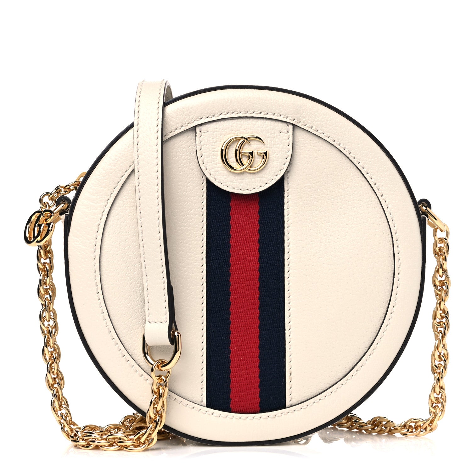 Gucci Textured Calfskin Web Mini Ophidia Round Shoulder Bag Mystic White 1 of 6