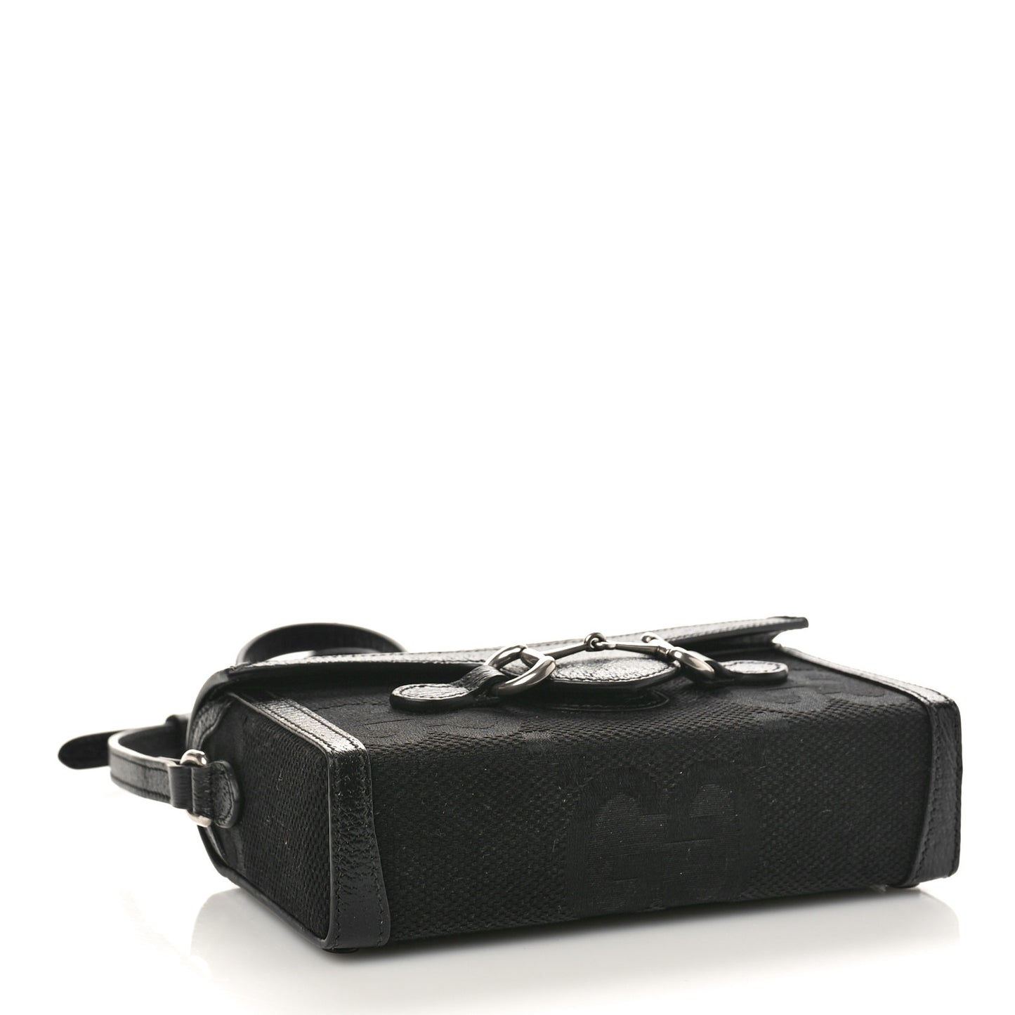 Monogram Jumbo GG Textured Dollar Calfskin Mini Horsebit 1955 Shoulder Bag Black