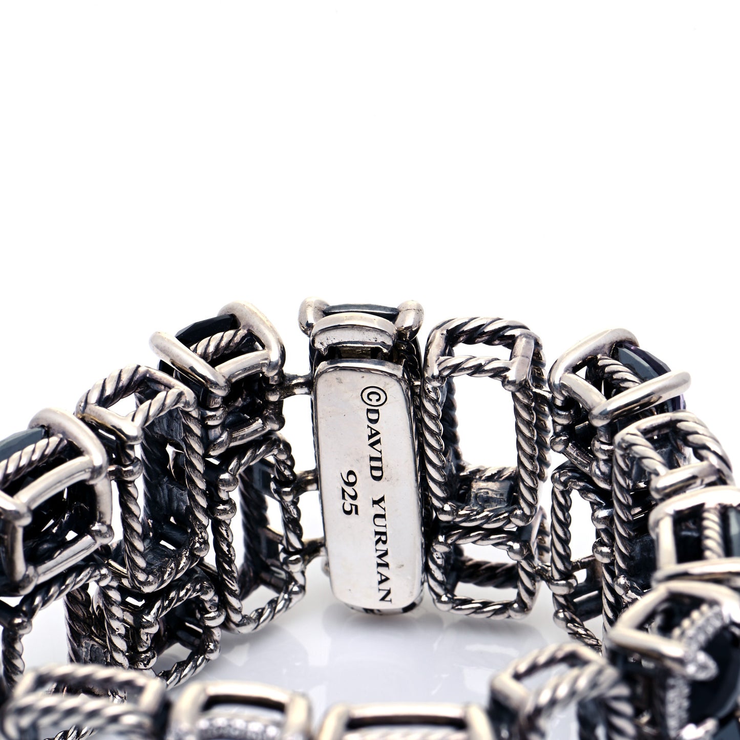 Sterling Silver Diamond Black Orchid Hematite Onyx Mosaic Bracelet
