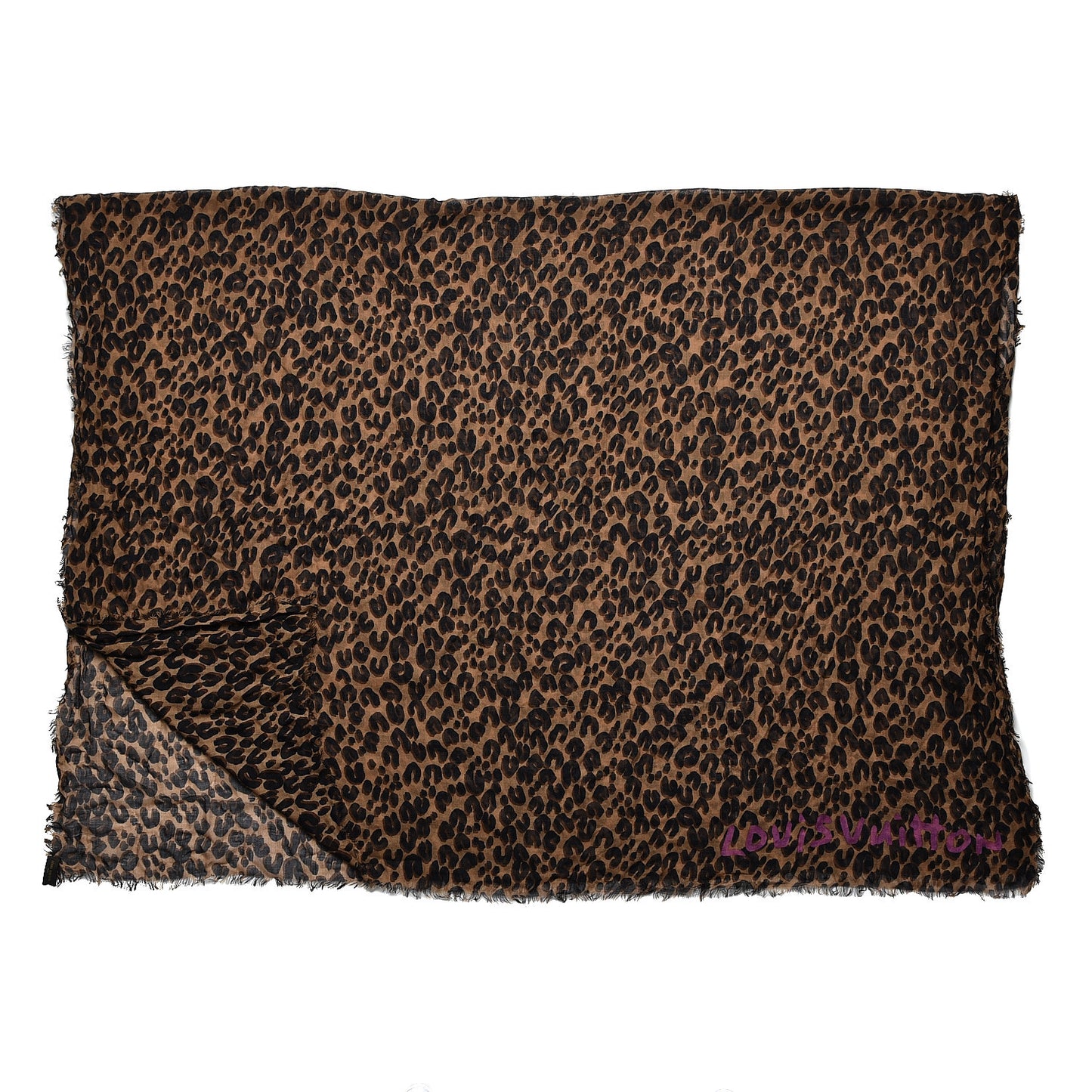 Cashmere Silk Leopard Etole Stole Marron