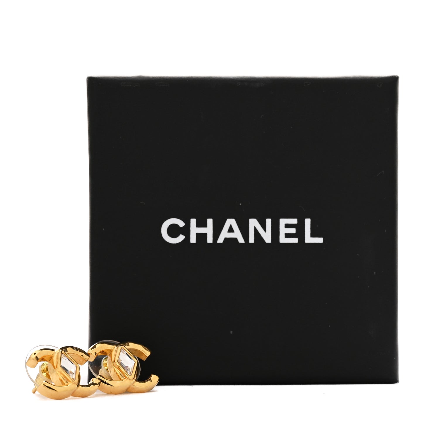 Metal Crystal CC Marquise Earrings Gold