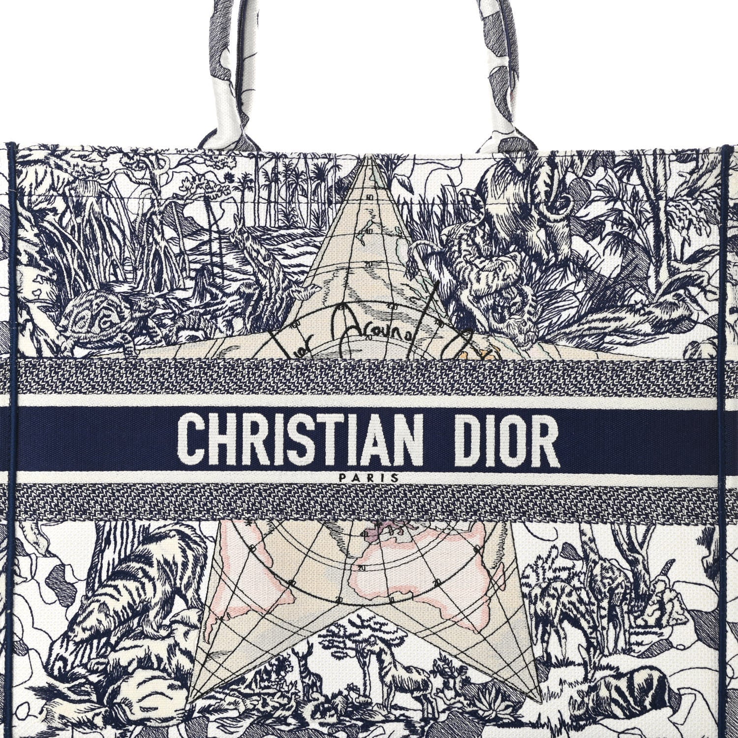 Christian Dior Canvas Embroidered Large Around The World Book Tote Blue 8 of 11