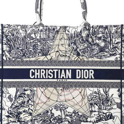 Christian Dior Canvas Embroidered Large Around The World Book Tote Blue 8 of 11