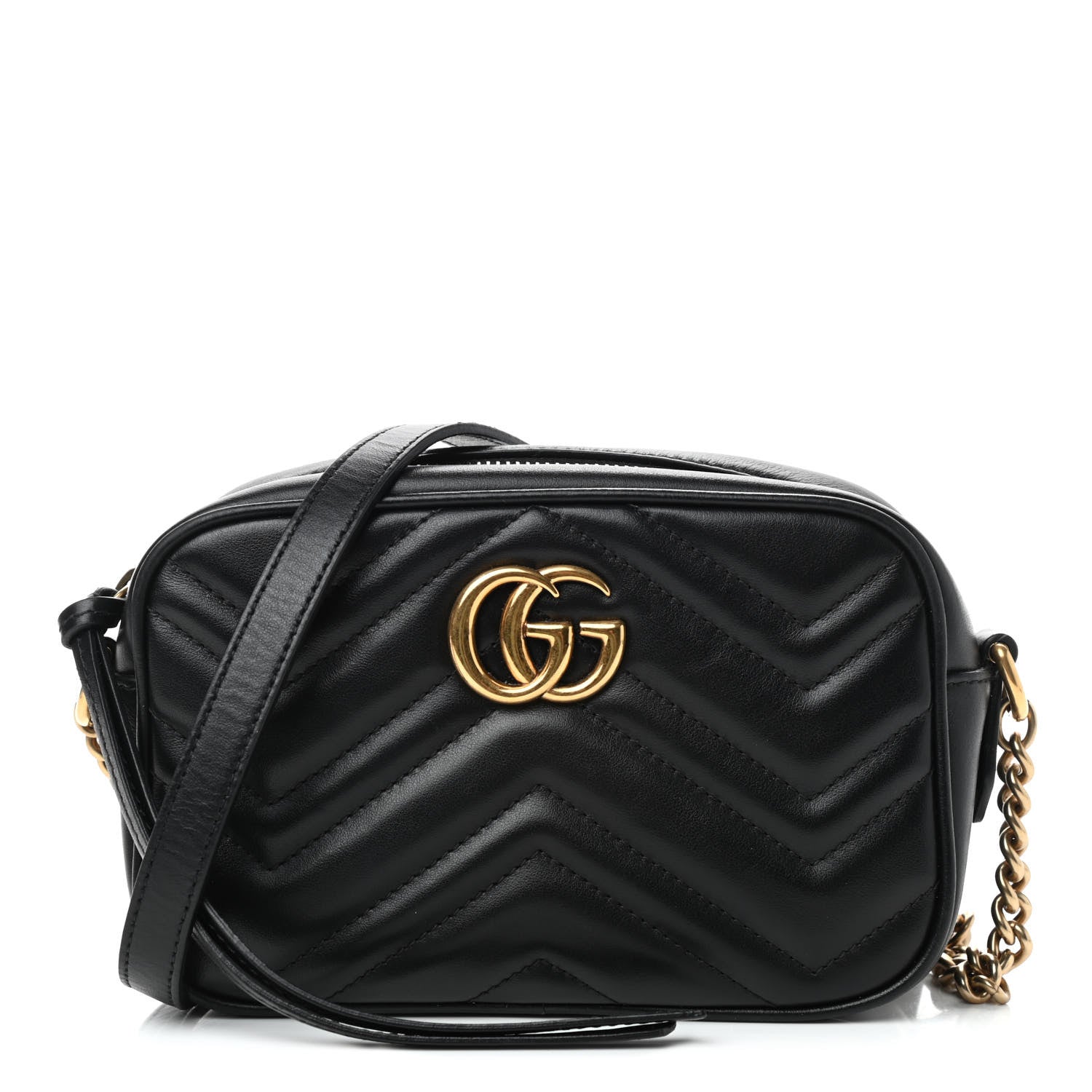 Gucci Calfskin Matelasse Mini GG Marmont Chain Shoulder Bag Black 1 of 9