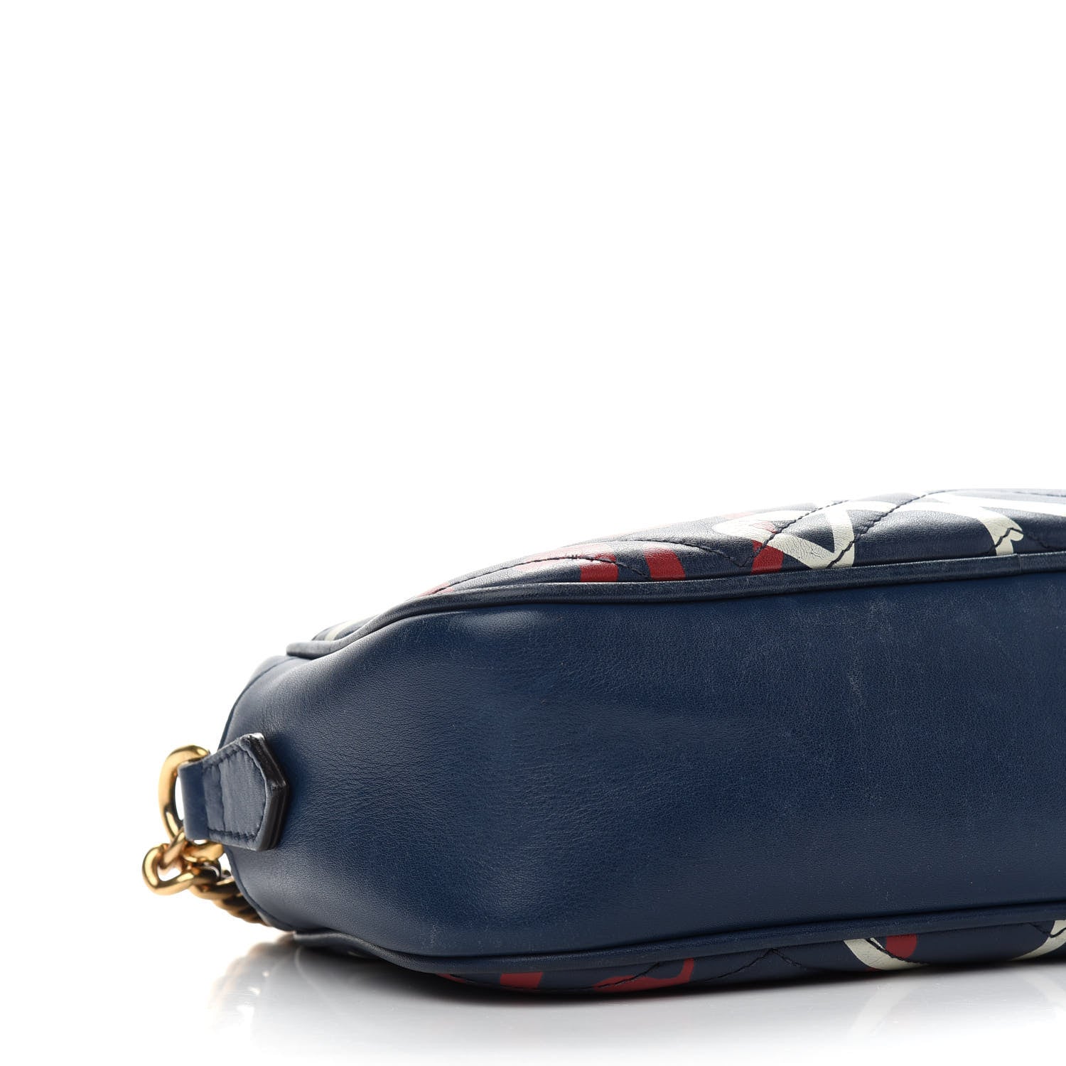 Gucci Calfskin Matelasse GucciGhost Small GG Marmont Chain Shoulder Bag Blue Agata Hibiscus Red 8 of 9