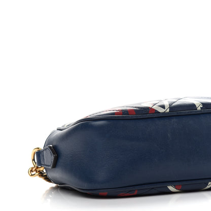 Gucci Calfskin Matelasse GucciGhost Small GG Marmont Chain Shoulder Bag Blue Agata Hibiscus Red 8 of 9