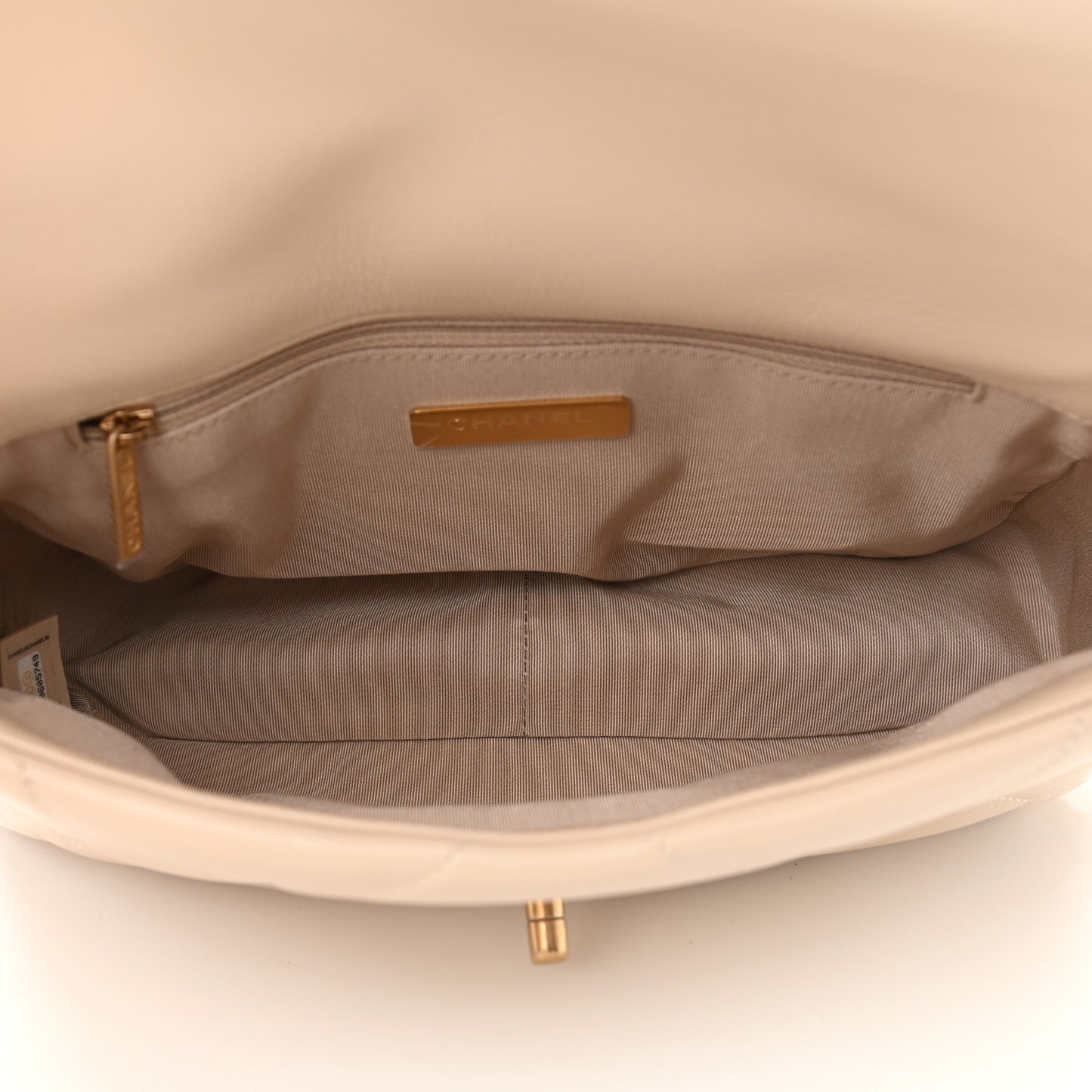 Goatskin Quilted Medium Chanel 19 Flap Beige