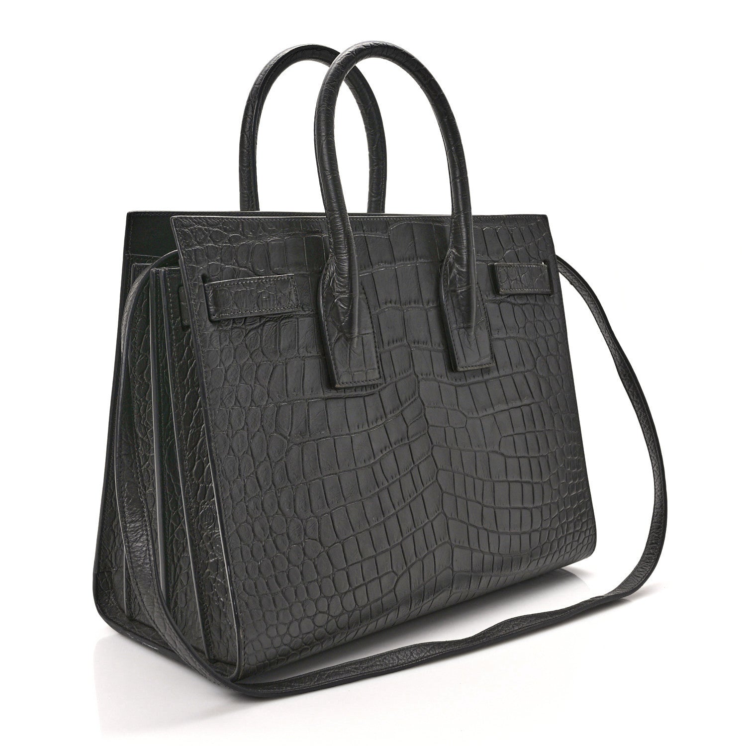 Saint Laurent Calfskin Crocodile Embossed Small Sac de Jour Fog 3 of 8