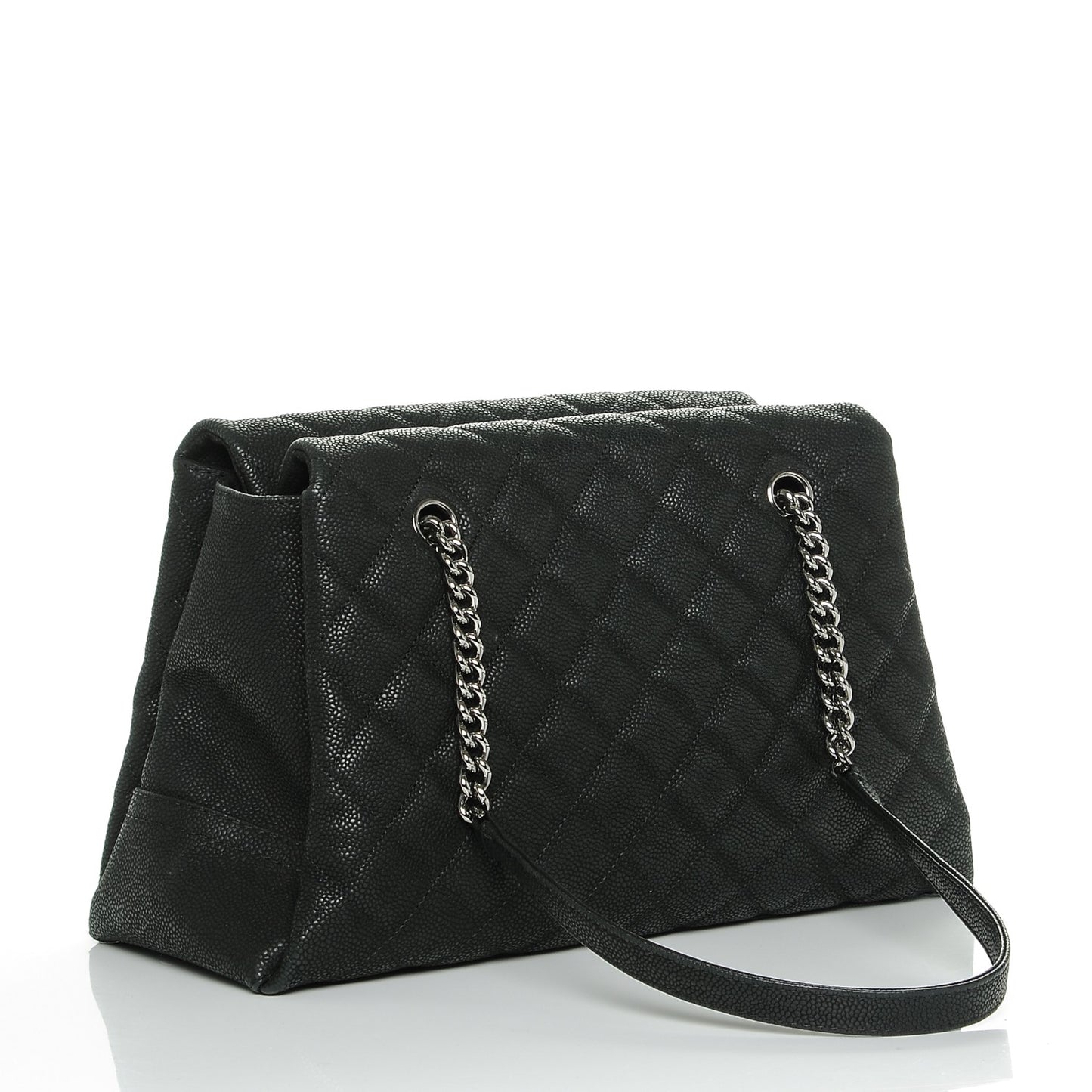 Iridescent Caviar Quilted Lady Pearly Tote Black