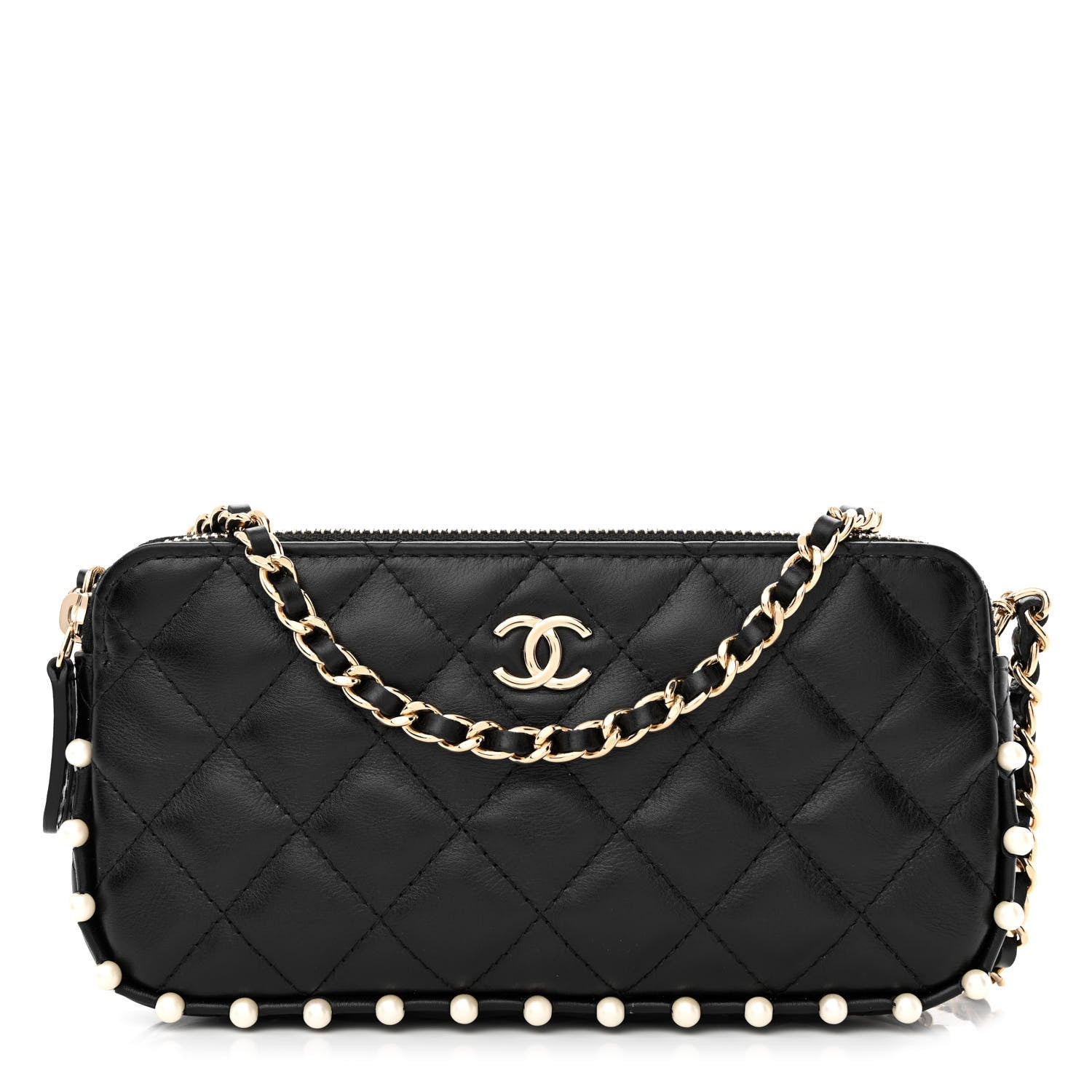 Chanel Calfskin Quilted Pearl Small Clutch With Chain Black 1 of 15