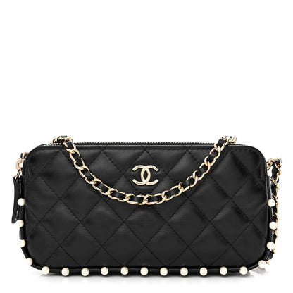 Chanel Calfskin Quilted Pearl Small Clutch With Chain Black 1 of 15