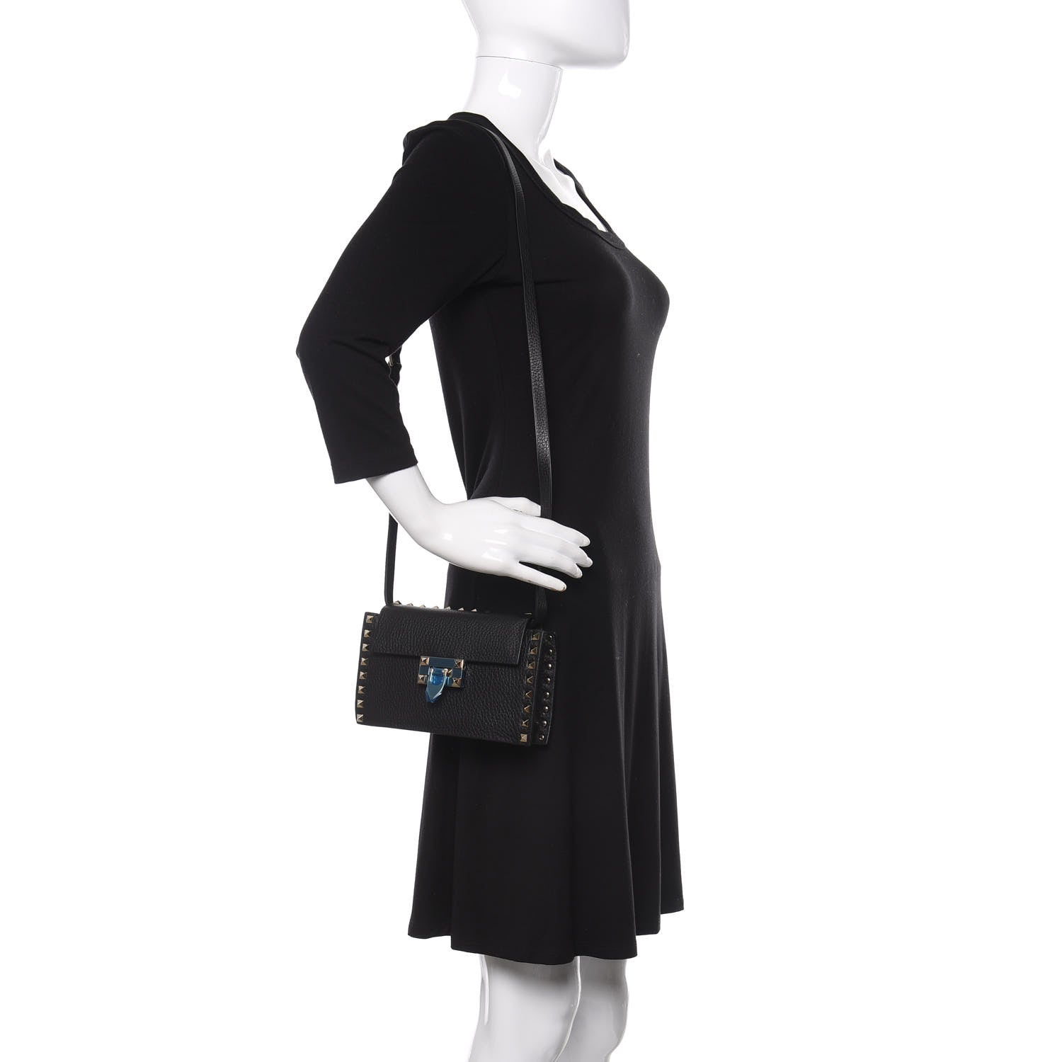 Valentino Garavani Pebbled Calfskin Small Rockstud Overlay Flap Shoulder Bag Black 2 of 9