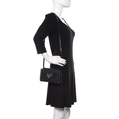 Valentino Garavani Pebbled Calfskin Small Rockstud Overlay Flap Shoulder Bag Black 2 of 9