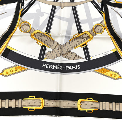 Hermes Silk En Roue Libre Scarf 90 White Black Gold 2 of 5