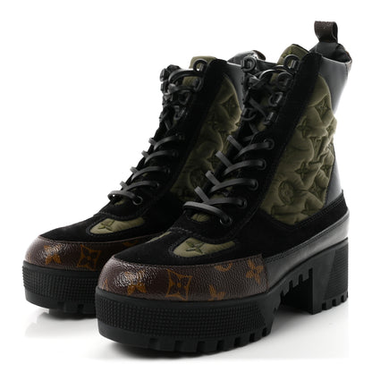 Louis Vuitton Nylon Embroidered Monogram Suede Laureate Platform Desert Boots 38 Kaki 4 of 9