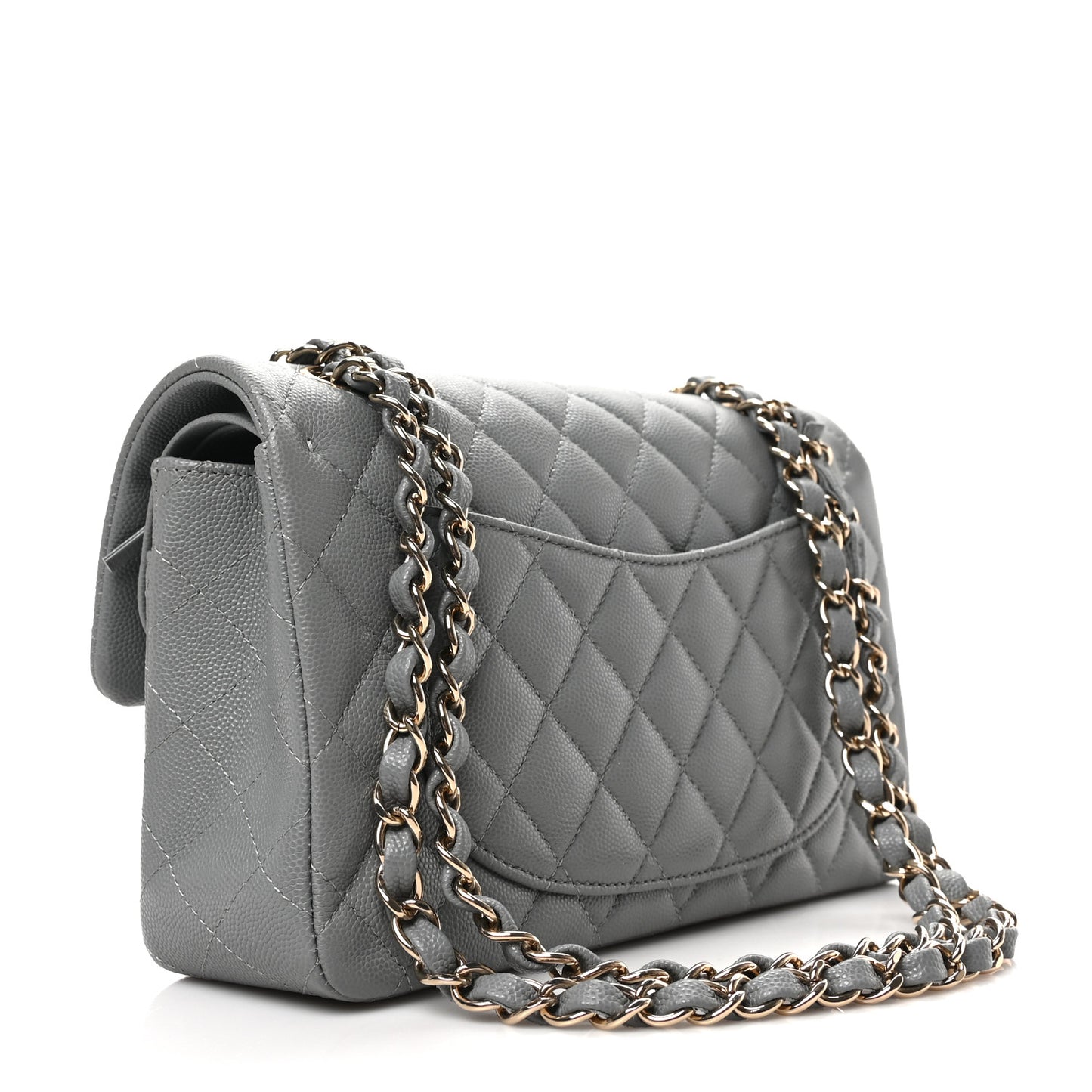 Caviar Quilted Small Double Flap Grey