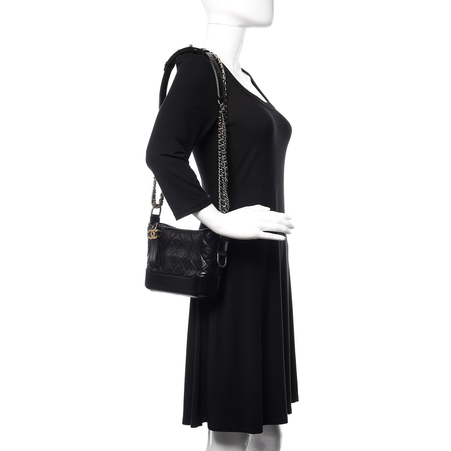 Aged Calfskin Quilted Small Gabrielle Hobo Black