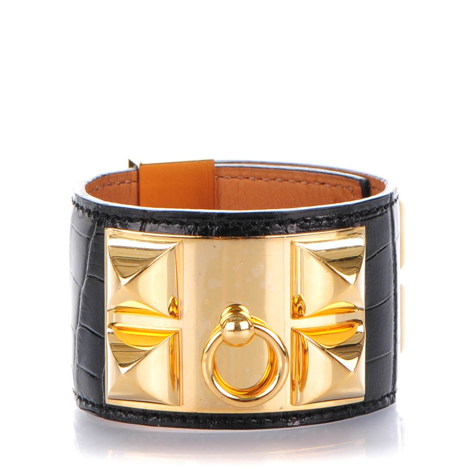 Hermes Shiny Alligator Collier De Chien CDC Bracelet S Black 1 of 7