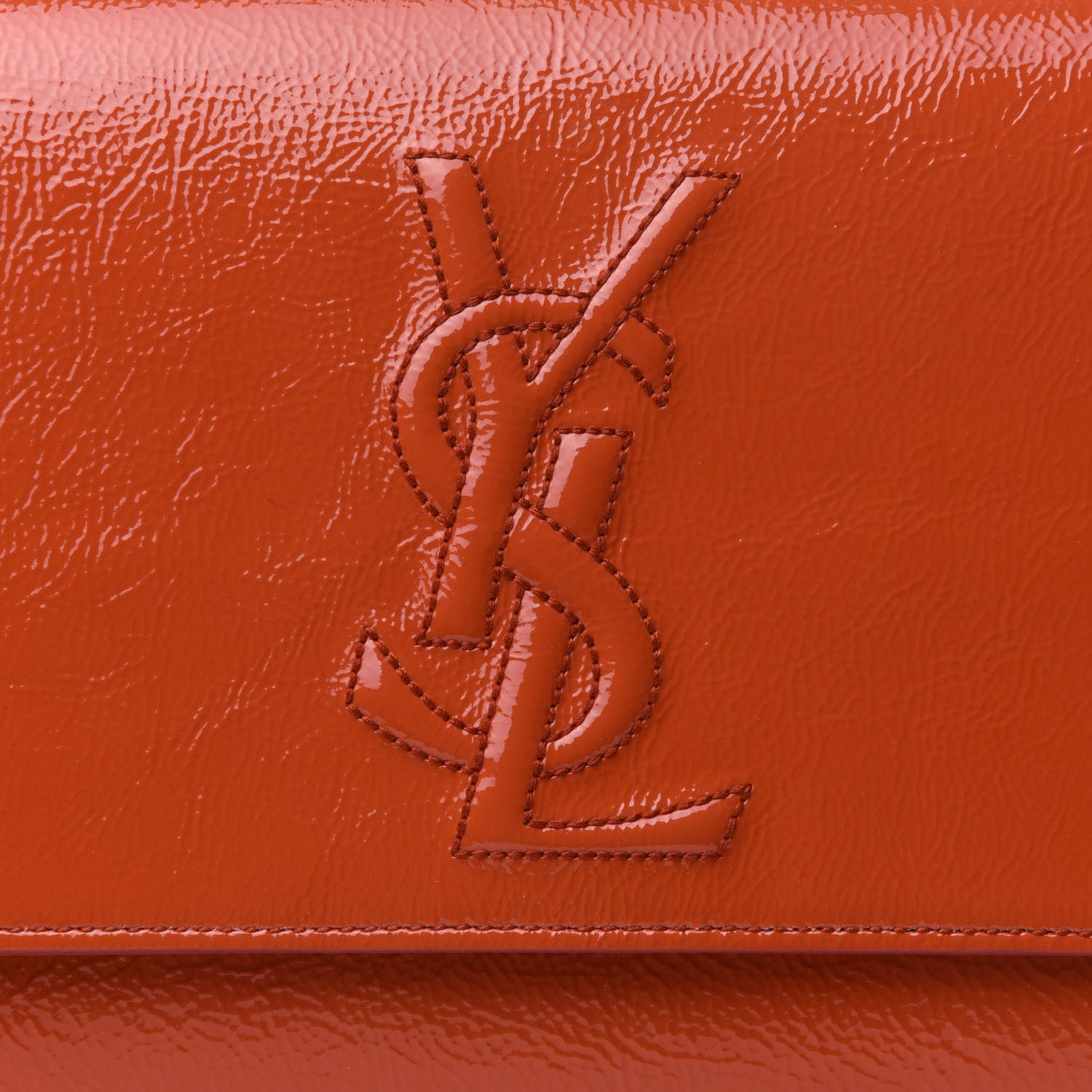 Saint Laurent Textured Patent Monogram Large Belle De Jour Clutch Orange 8 of 11
