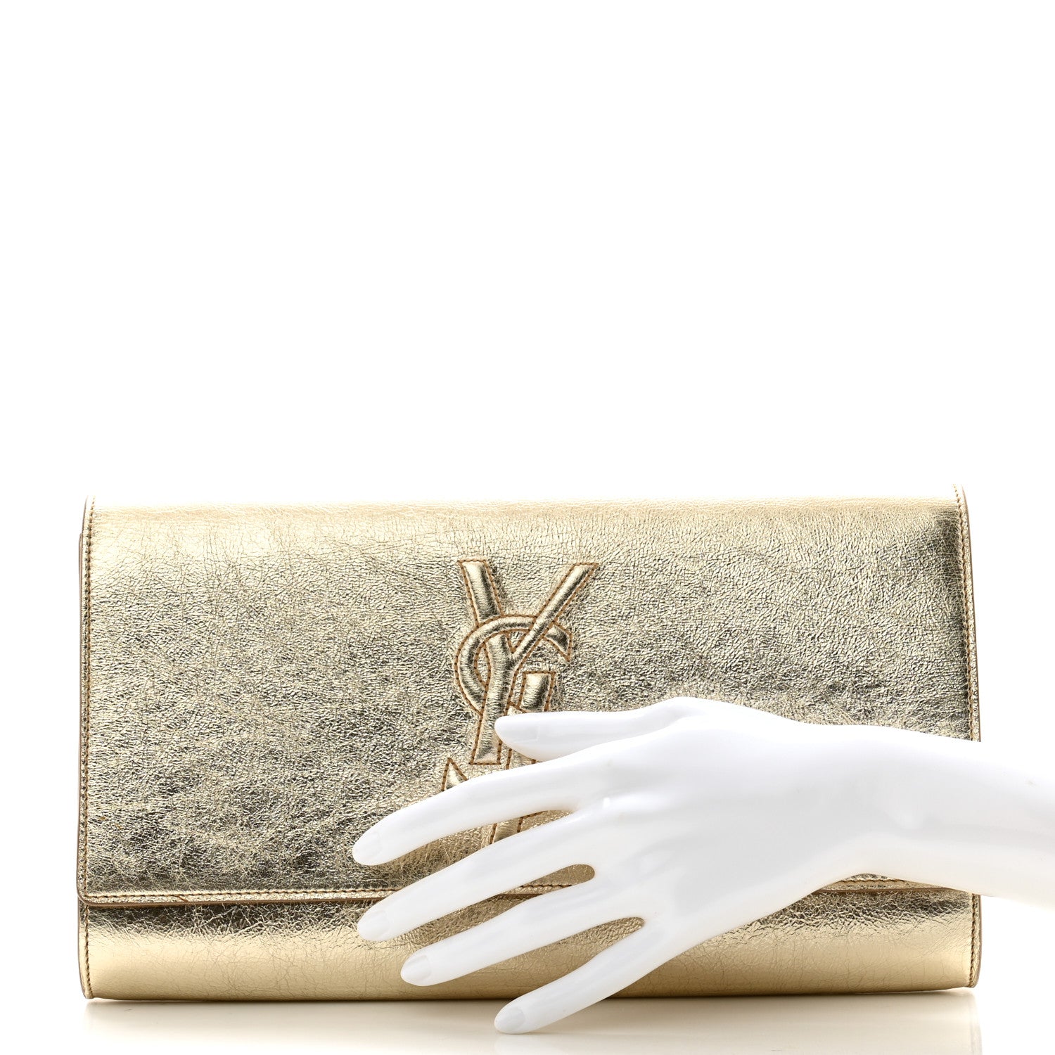 Saint Laurent Metallic Calfskin Monogram Large Belle De Jour Clutch Gold 2 of 9