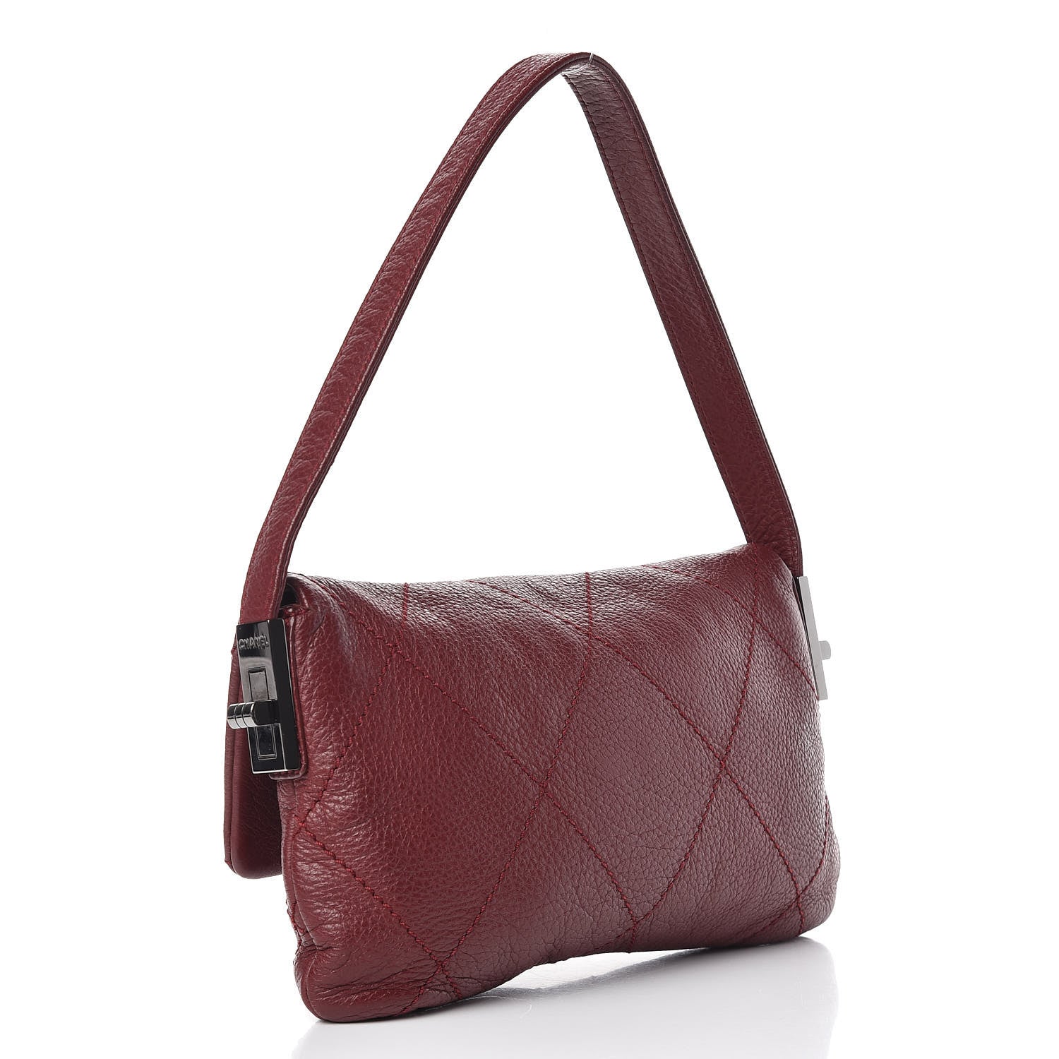 Chanel Calfskin Stitched Flap Shoulder Bag Red 3 of 10