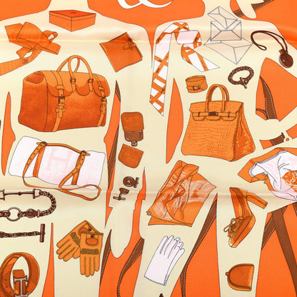 Hermes Vintage Silk Monsieur Et Madame Scarf 70 Creme Orange Marron 4 of 6