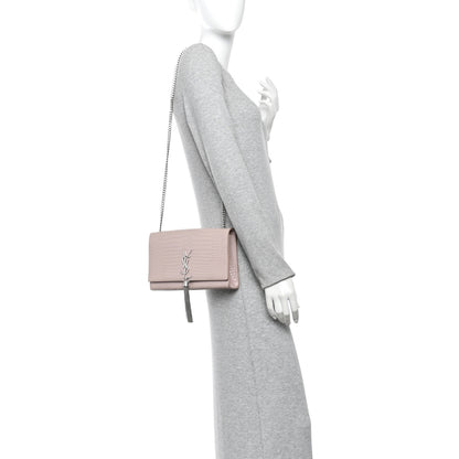 Saint Laurent Calfskin Crocodile Embossed Medium Classic Monogram Kate Tassel Satchel Powder Pink 2 of 16
