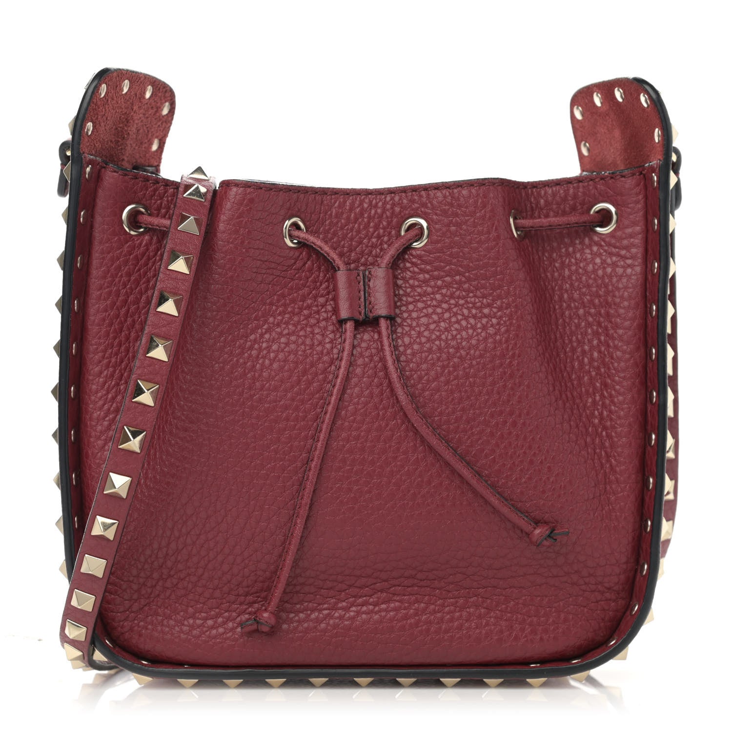 Valentino Garavani Grained Calfskin Rockstud Bucket Bag Rubino 1 of 10