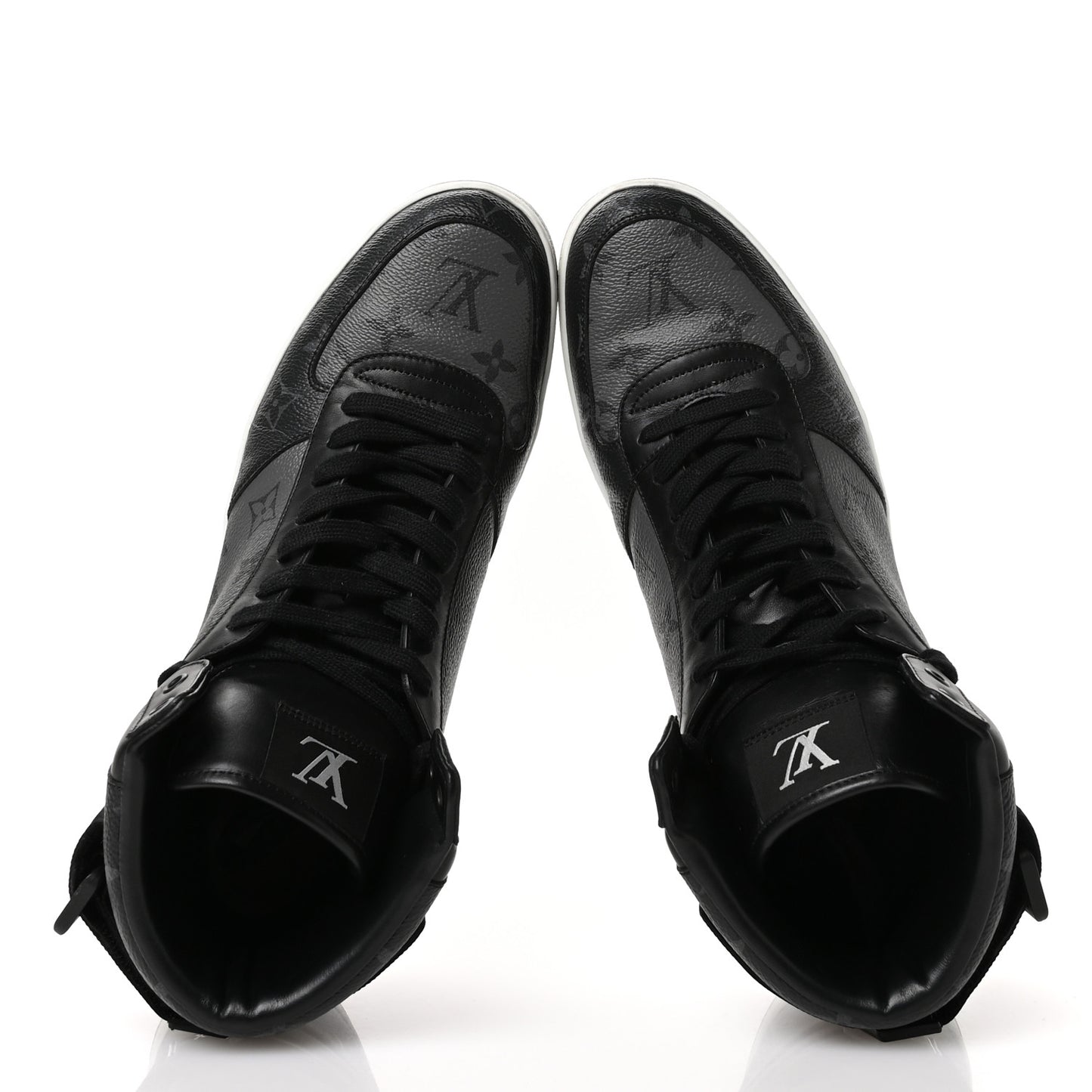Calfskin Monogram Eclipse Mens Rivoli High Top Sneakers 10 Black Grey