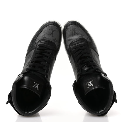 Louis Vuitton Calfskin Monogram Eclipse Mens Rivoli High Top Sneakers 10 Black Grey 2 of 8