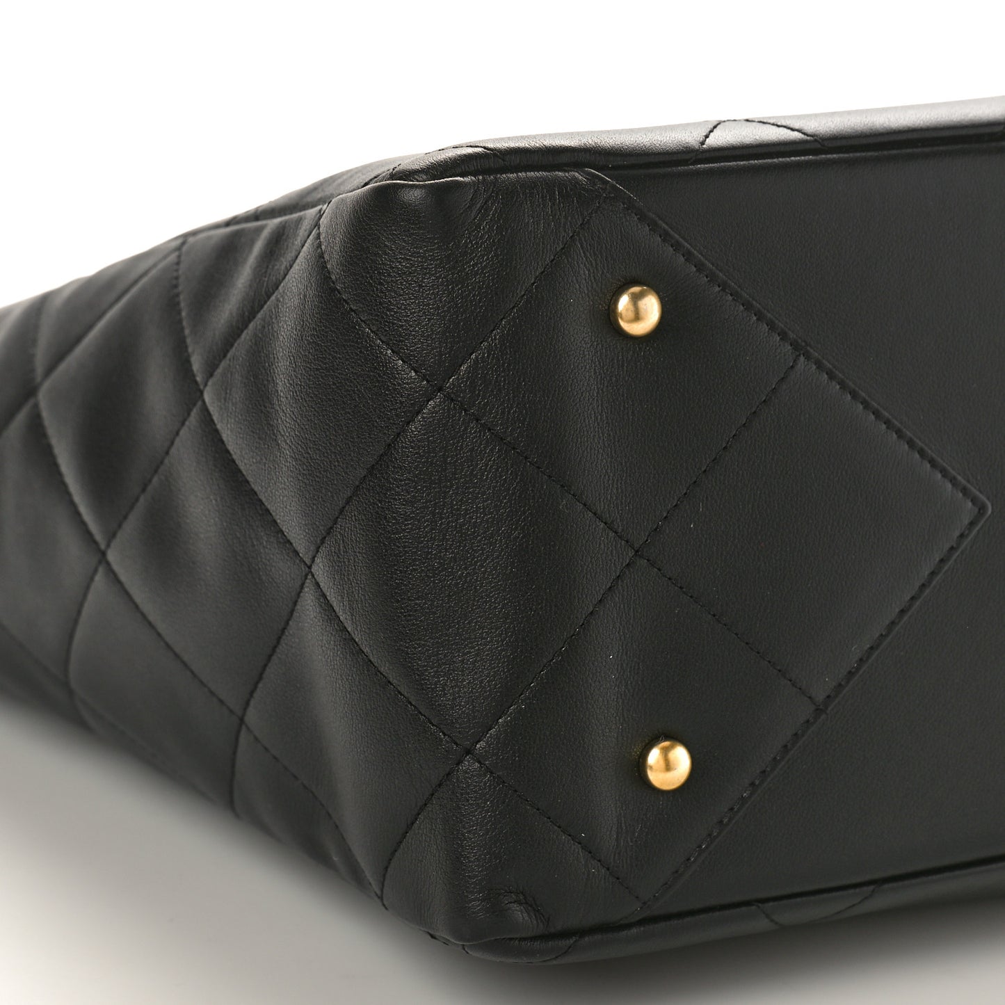 Calfskin Quilted Book Pocket Shopping Tote Black