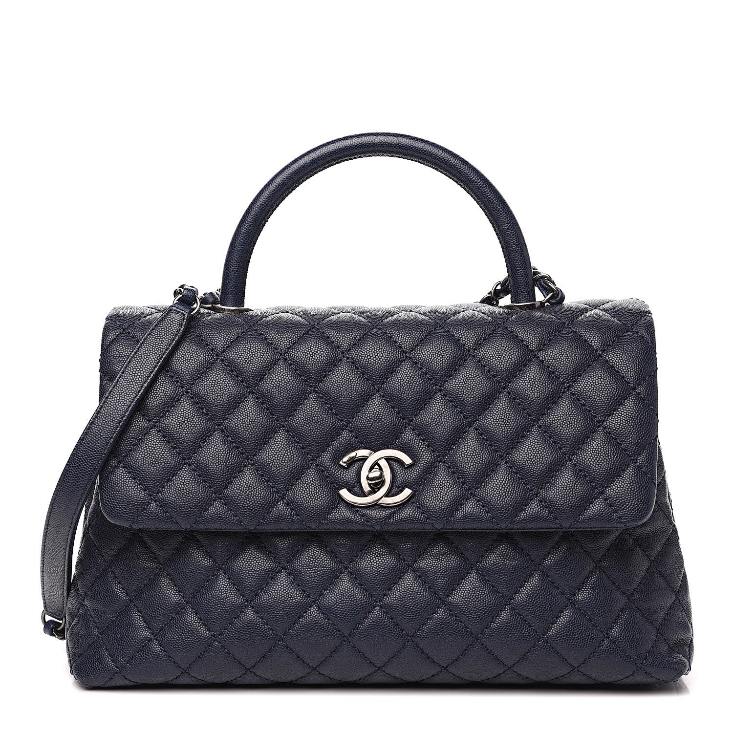 Chanel Caviar Quilted Medium Coco Handle Flap Navy Blue 1 of 9