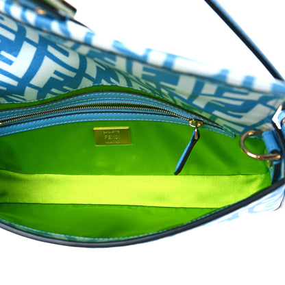 Fendi X SARAH COLEMAN Glazed Canvas Vitello King FF Vertigo Baguette 1997 Cyber Blue White 5 of 8