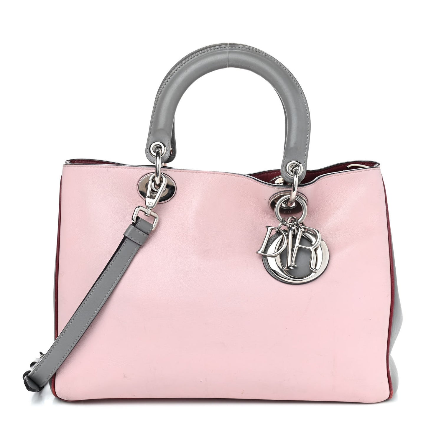 Smooth Calfskin Medium Tri-Color Diorissimo Tote Pink Grey Burgundy