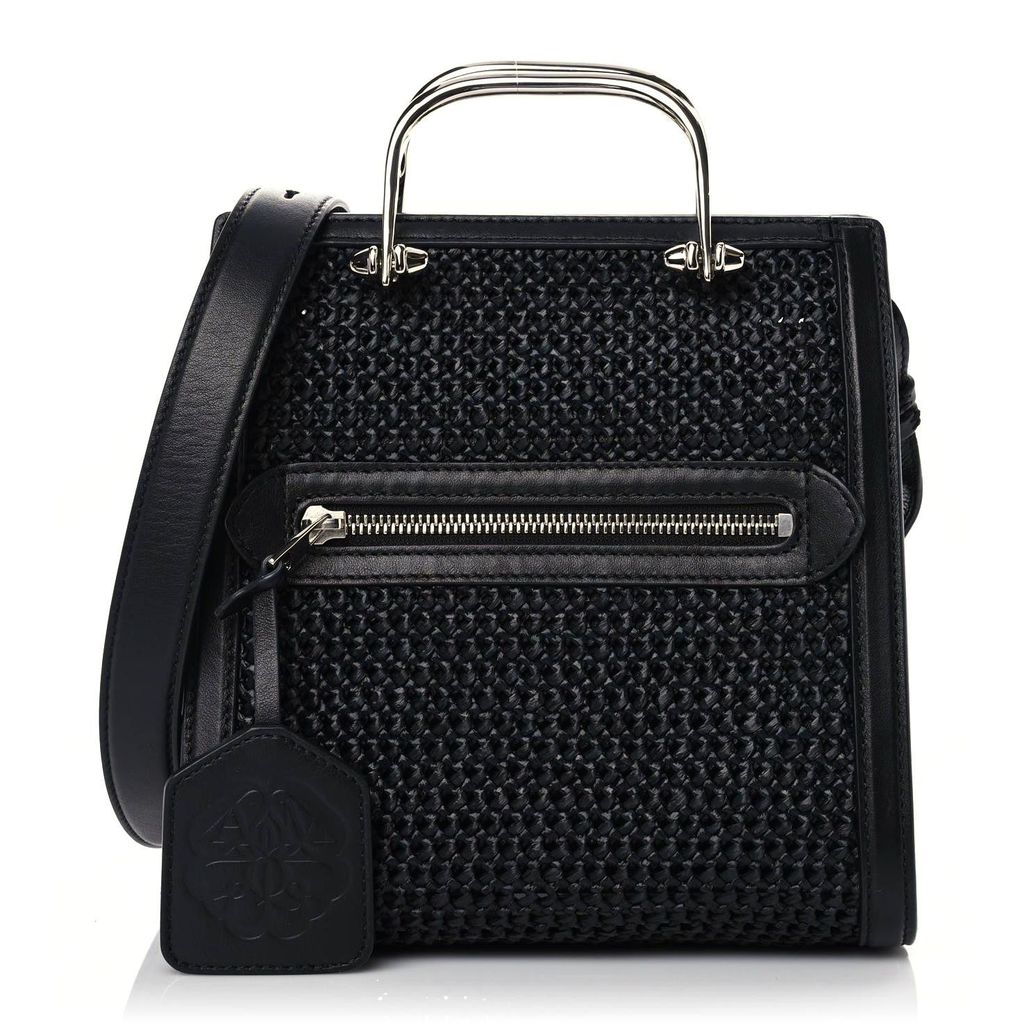 Alexander McQueen Raffia Calfskin The Short Story Tote Bag Black 1 of 10