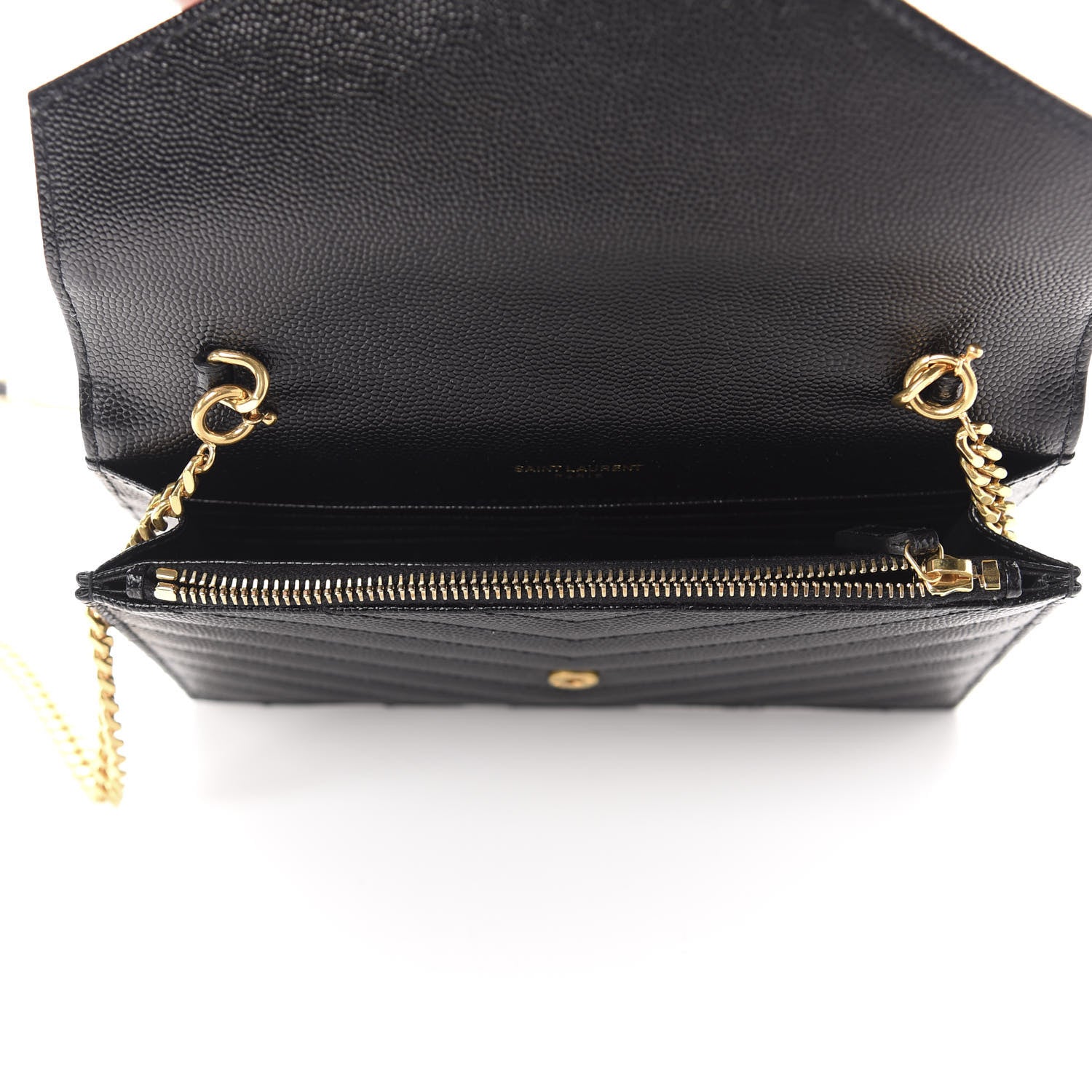 Saint Laurent Grain De Poudre Matelasse Chevron Monogram Envelope Chain Wallet Black 5 of 11