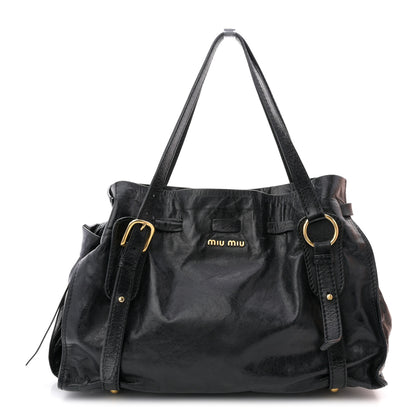 Miu Miu Vitello Lux Peggy Bow Tote Black 2 of 21