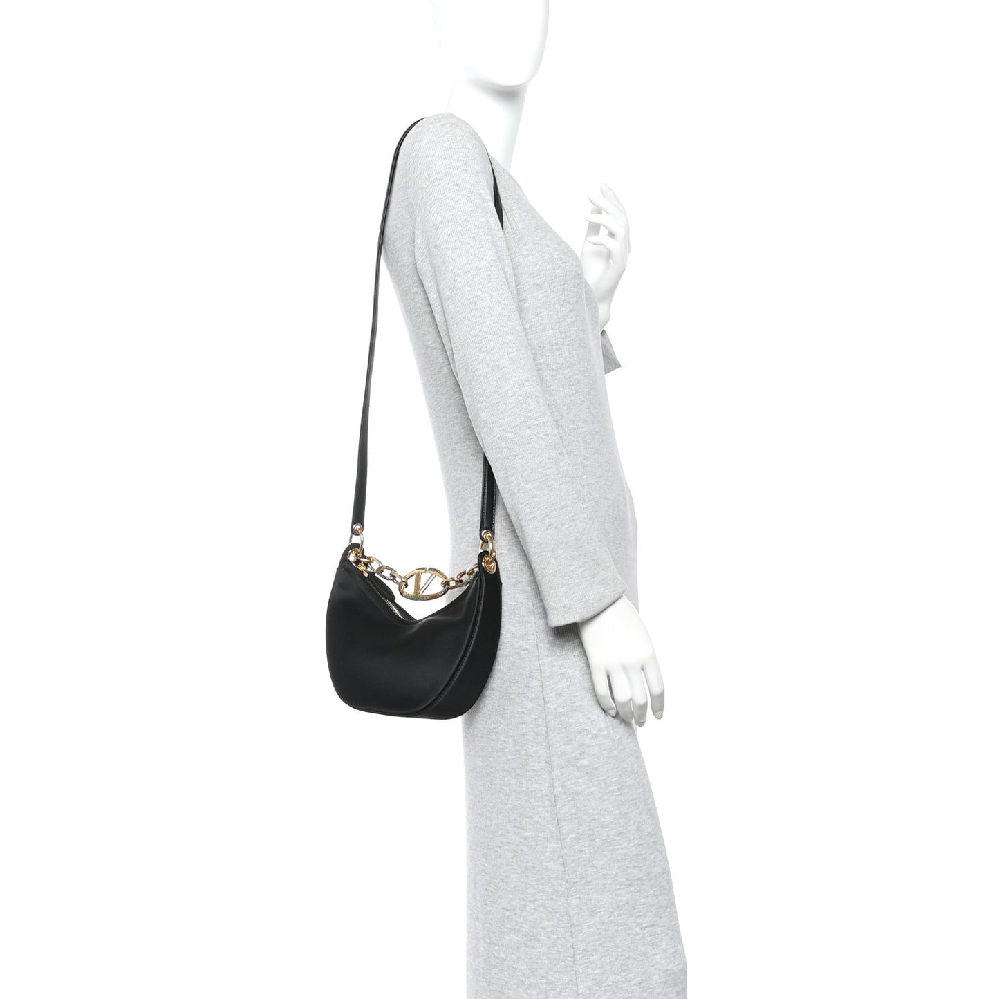 Satin Crystal Mini Vlogo Moon Bag Black