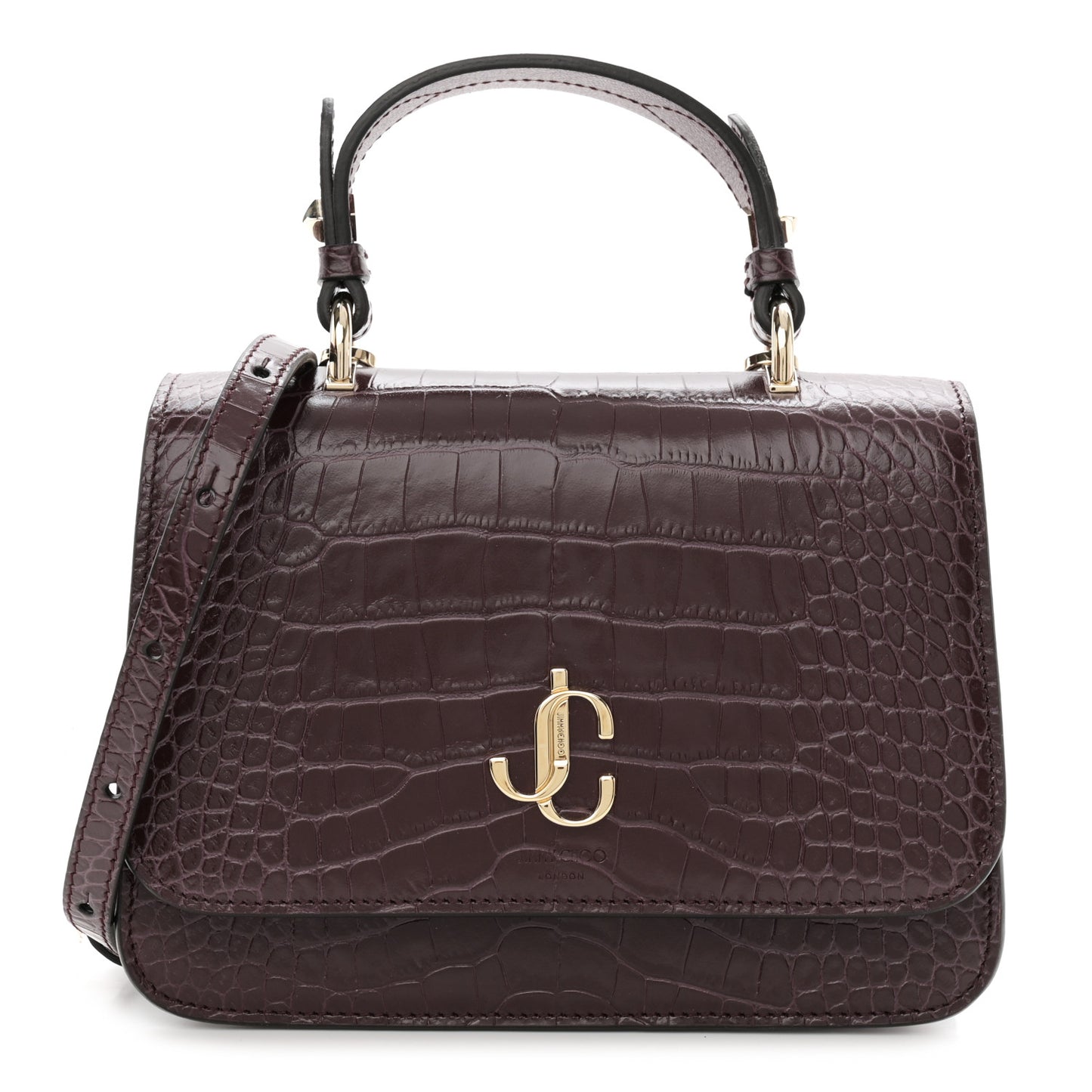 Calfskin Crocodile Embossed Medium JC Top Handle Bordeaux