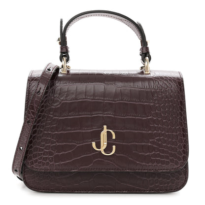 Jimmy Choo Calfskin Crocodile Embossed Medium JC Top Handle Bordeaux 1 of 12