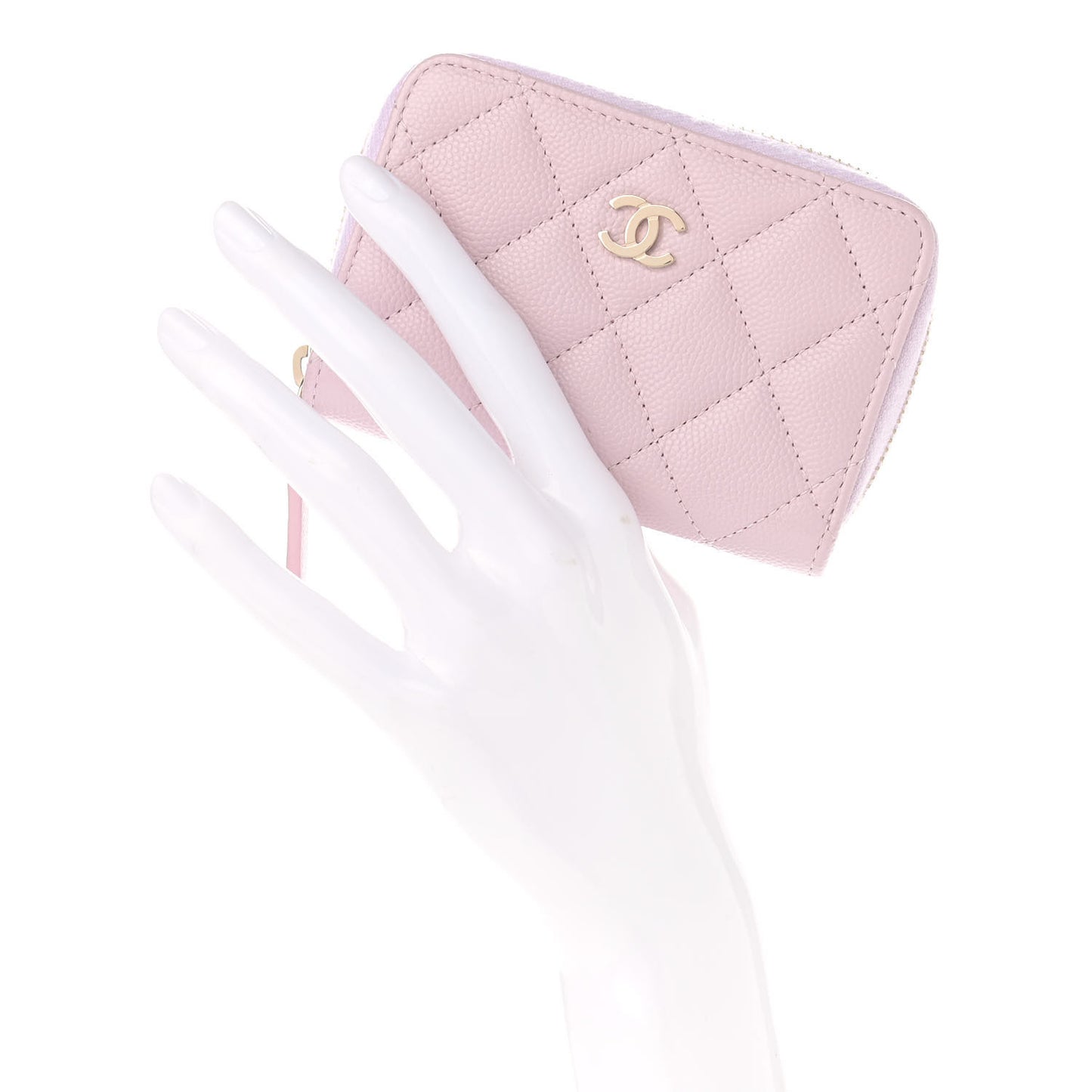 Caviar Quilted Zip Coin Purse Light Pink