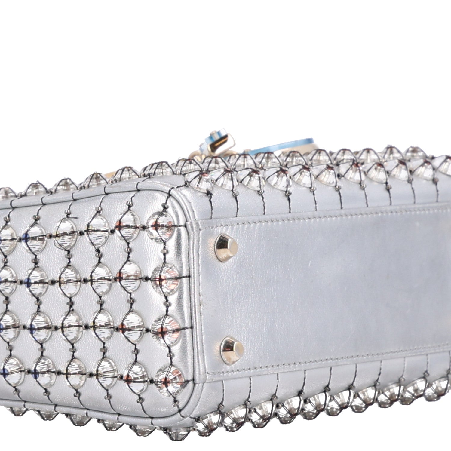Christian Dior Metallic Calfskin Satin Celestial Bead Embroidery Cannage Mini Lady Dior Silver 8 of 9