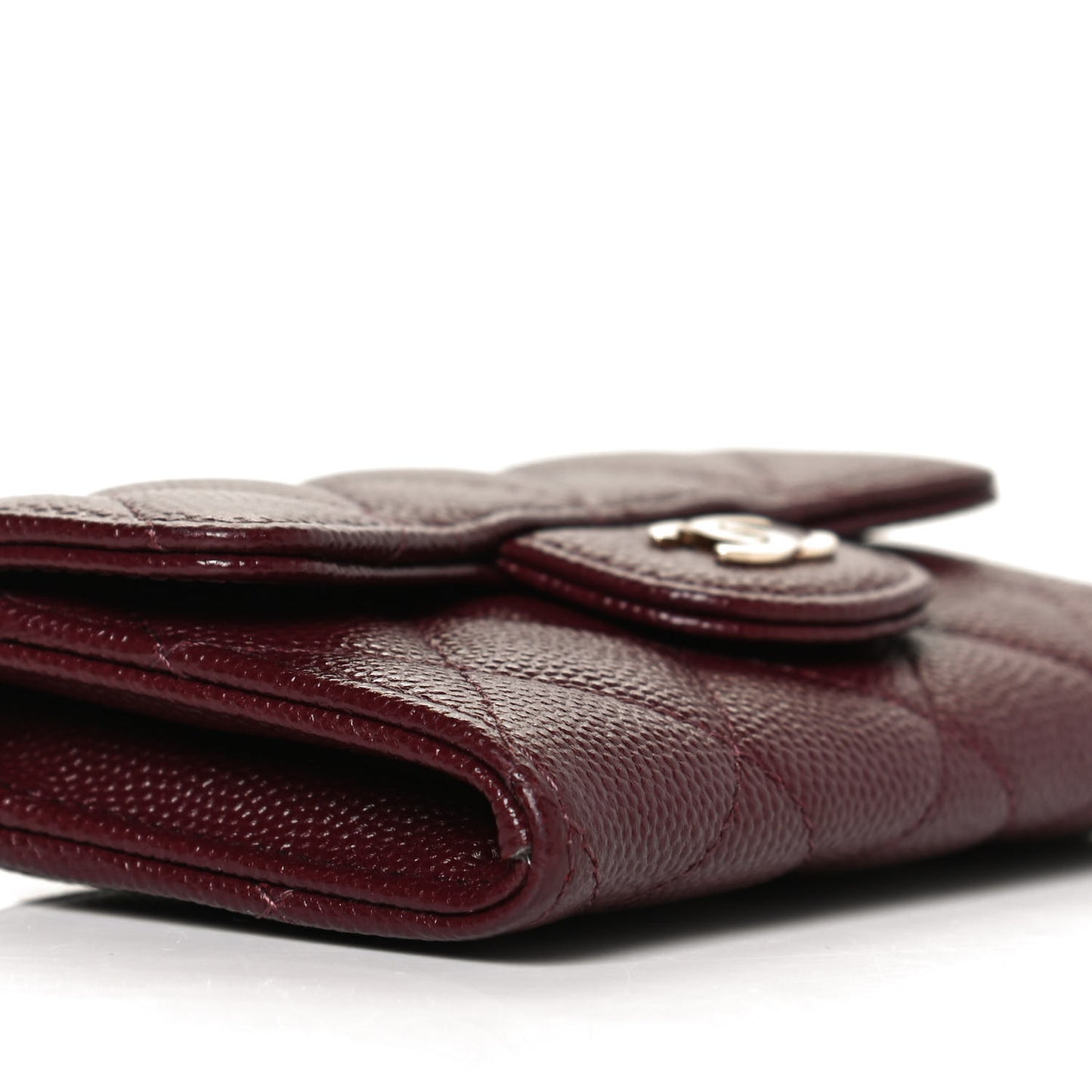 Caviar Quilted Flap Card Holder Wallet Burgundy