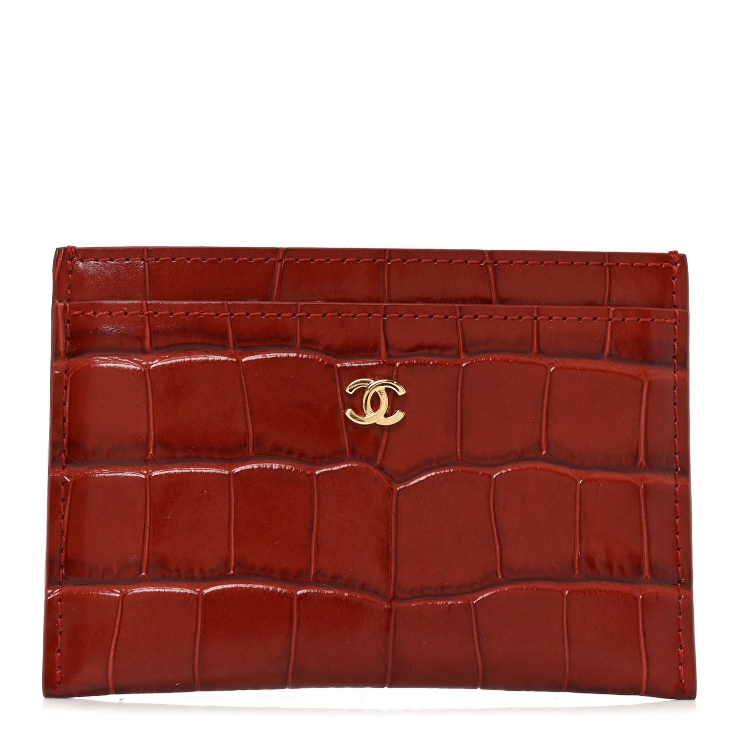 Calfskin Crocodile Embossed Crococo Card Holder Burgundy